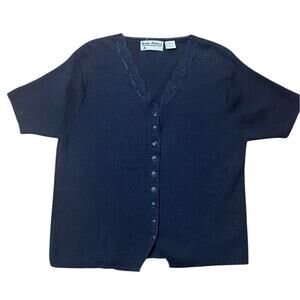 Vintage 90s Gina Peters Blue Embroidered Cardigan Size Medium